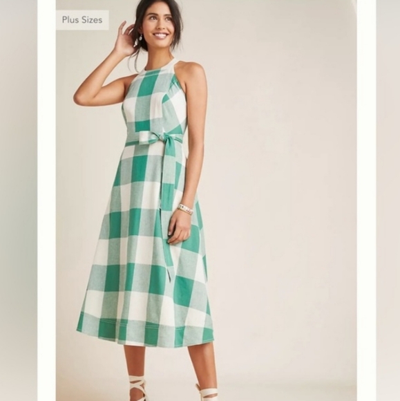 Anthropologie | Dresses | Anthropologie Maeve Greta Gingham Dress Green  Cream | Poshmark